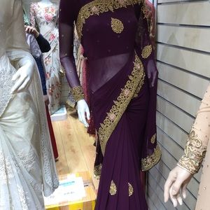 Beautiful Royal Purple and Gold Indian Sari Saree
